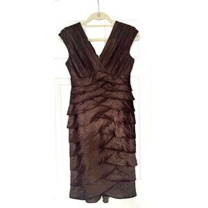 Adrianna Papell Dress 4 Brown Shimmer Shutter Tuck Sheath Special Occasion Midi